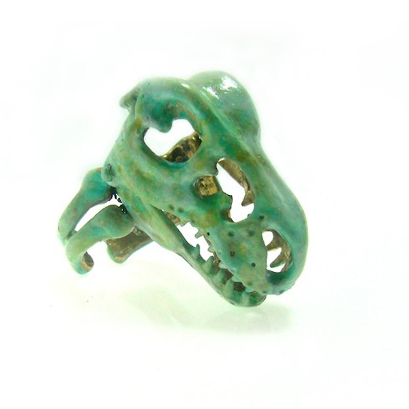 T-rex skull Ring in brass with green patina  color ,Rocker jewelry ,Skull jewelry,Biker jewelry - 戒指 - 其他金属 