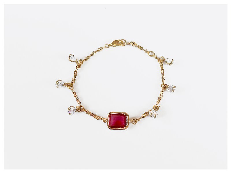 ∴Minertés=典雅宝石红水晶+小星星锆石·黄铜(镀金色)手链∴ - 手链/手环 - 宝石 红色