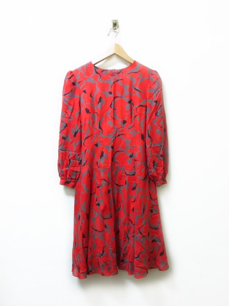红灰黑裂纹 果冻扣 洋装 古着 - 洋装/连衣裙 - 其他材质 红色