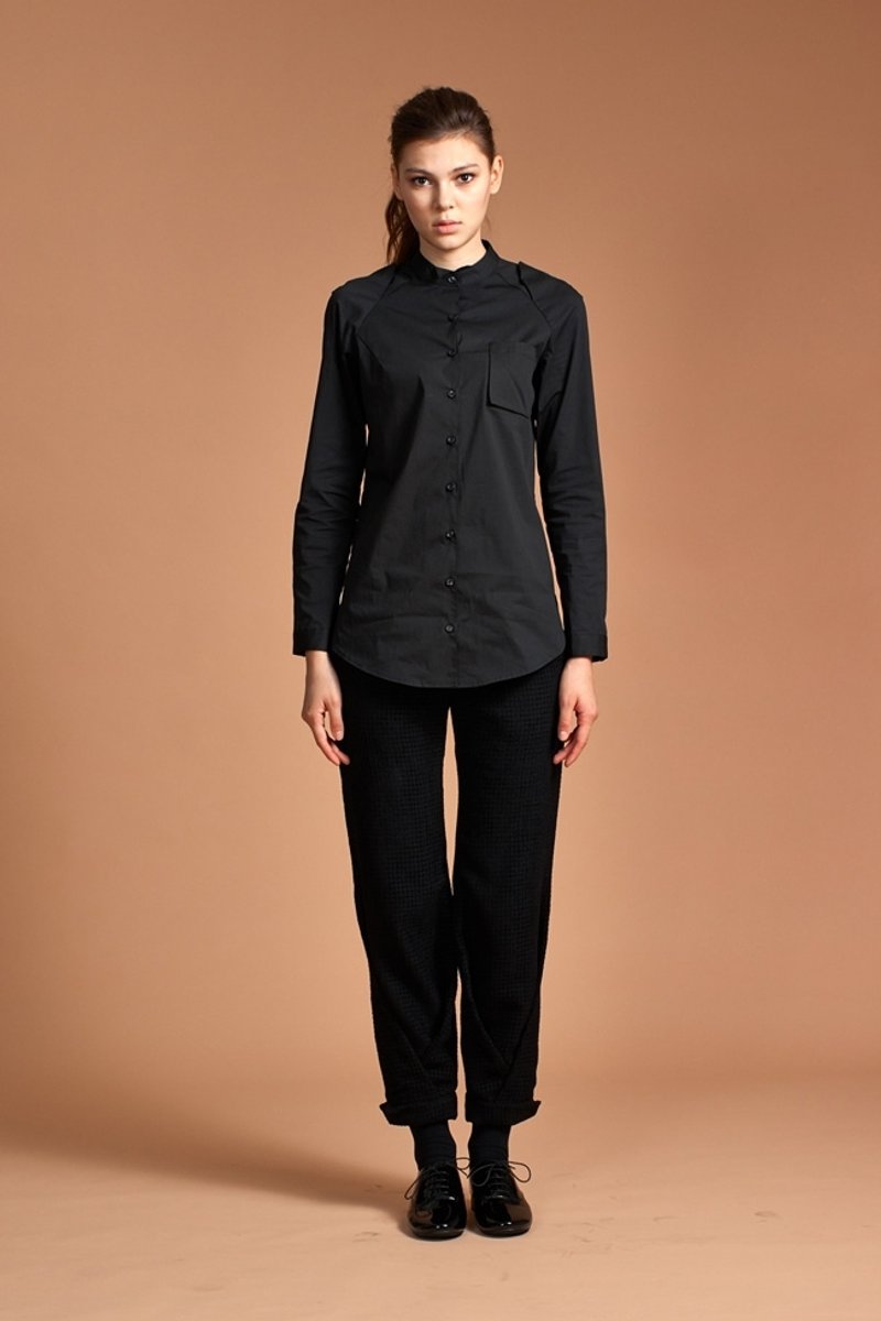 【换季特卖】黑色拉克兰袖造型衬衫 - 女装衬衫 - 棉．麻 