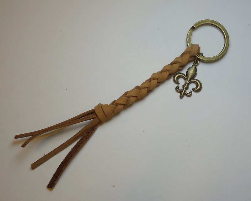 ~米+熊~ 皮钥匙圈 编织钥匙圈 皮编织  (奶茶) - 钥匙链/钥匙包 - 真皮 金色