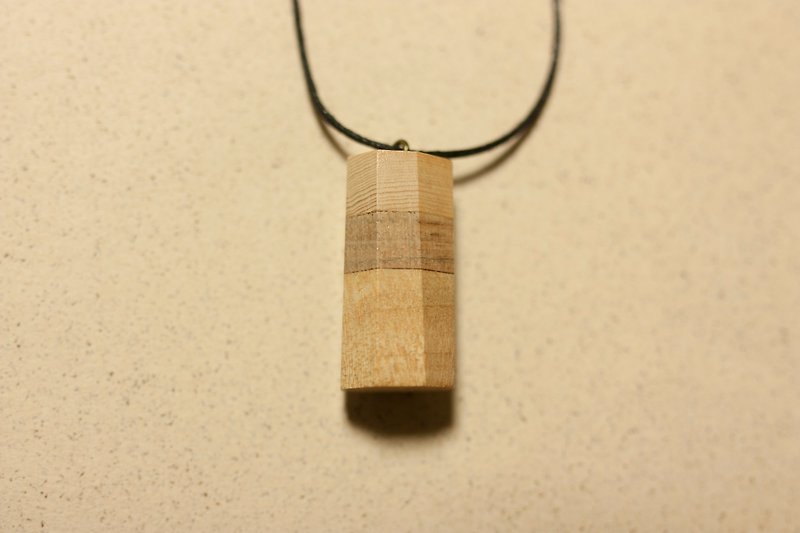 木石－三色八角柱晶 - 项链 - 木头 咖啡色