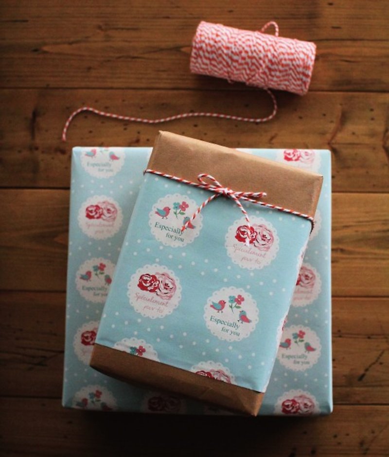 英国风 小鸟玫瑰水蓝色点点包装纸(2入) - 包装材料 - 纸 