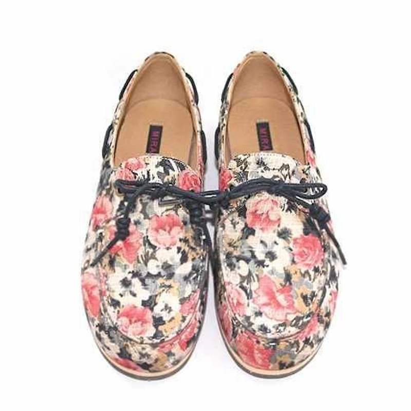 Dazzlingly Flower Print Boat Shoes M1106A Fuxia - 女款牛津鞋/乐福鞋 - 棉．麻 粉红色
