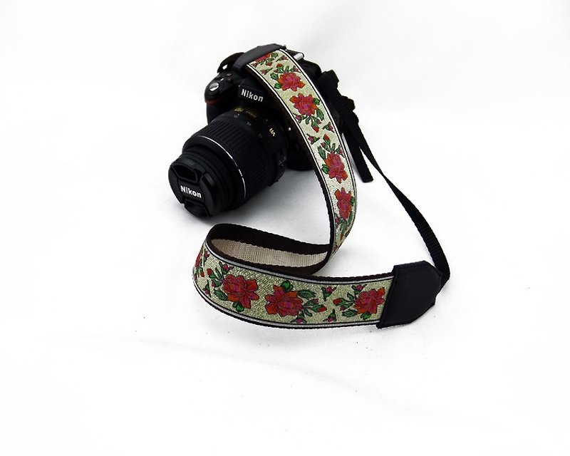 相机背带 个性定制 可印字 真皮拼接 刺绣花纹  民族风006 - 相机背带/脚架 - 真皮 红色