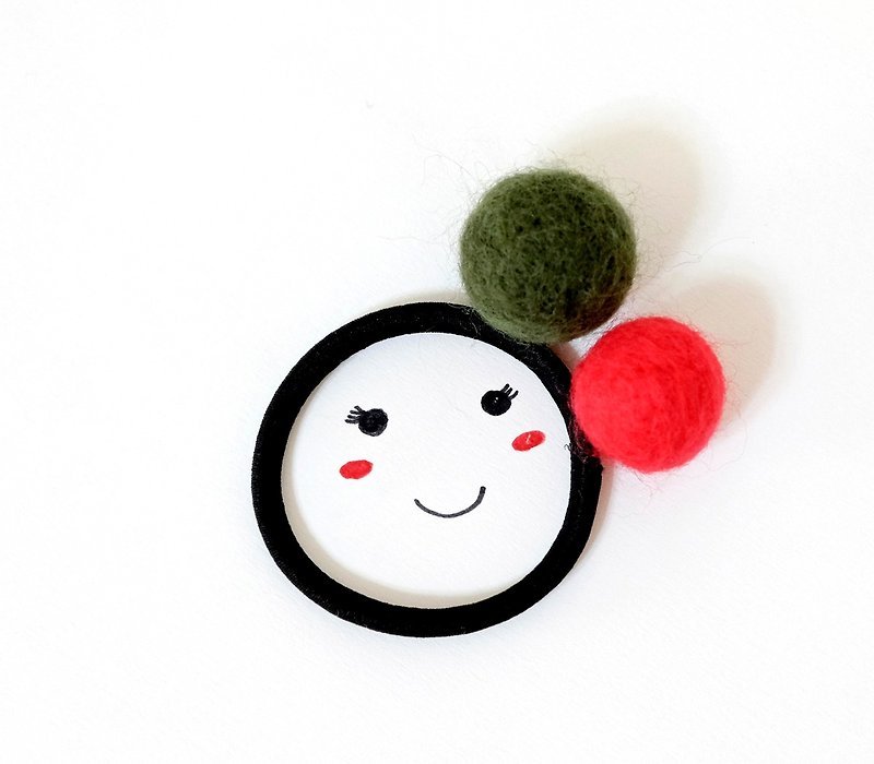 彩色糖球．羊毛毡发束(墨绿+红) - 发饰 - 羊毛 绿色