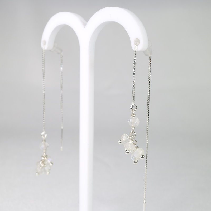 月光石纯银耳链式耳环 - 耳环/耳夹 - 宝石 白色