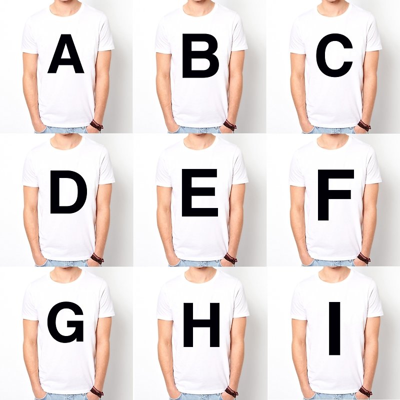 Big A B C D E F G H I短袖T恤-白色 英文字母 文字 时尚 - 男装上衣/T 恤 - 棉．麻 白色