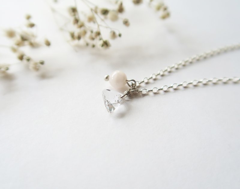 925纯银 粉色梦幻摩根石三角水晶 项链 - 项链 - 纯银 白色