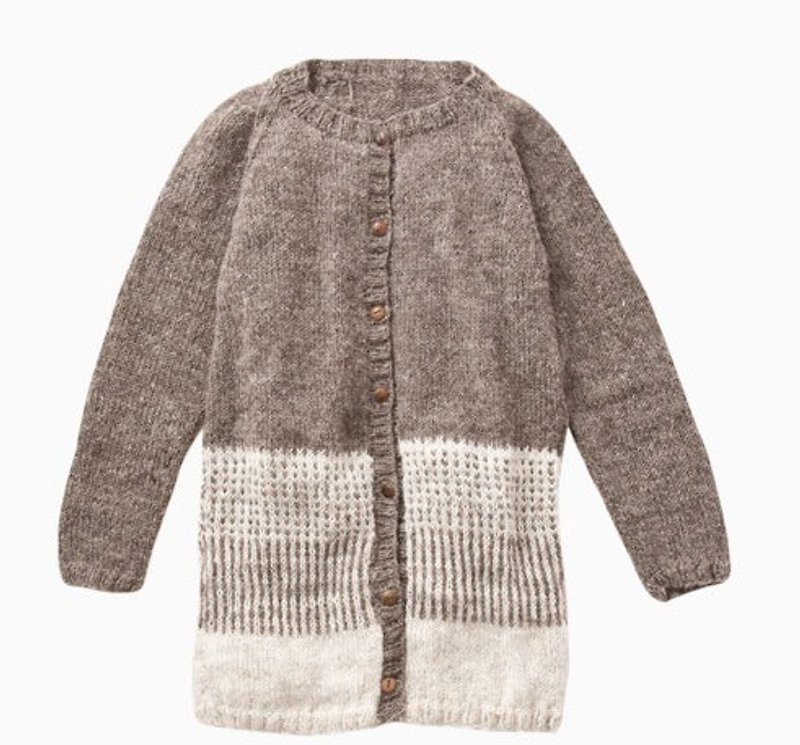 地球树fair trade-“手编羊毛系列”- 手编织羊毛条纹外套(浅棕色)只有一件 - 女装休闲/机能外套 - 羊毛 