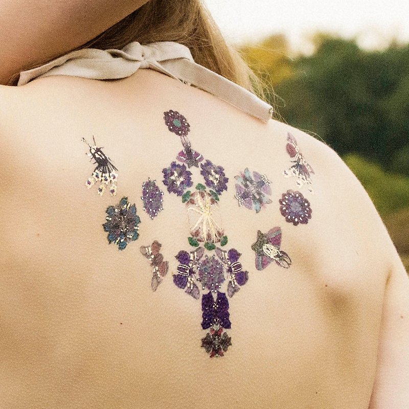 花蝶短链-2入纹身贴纸 原创手绘设计 - 纹身贴 - 纸 紫色