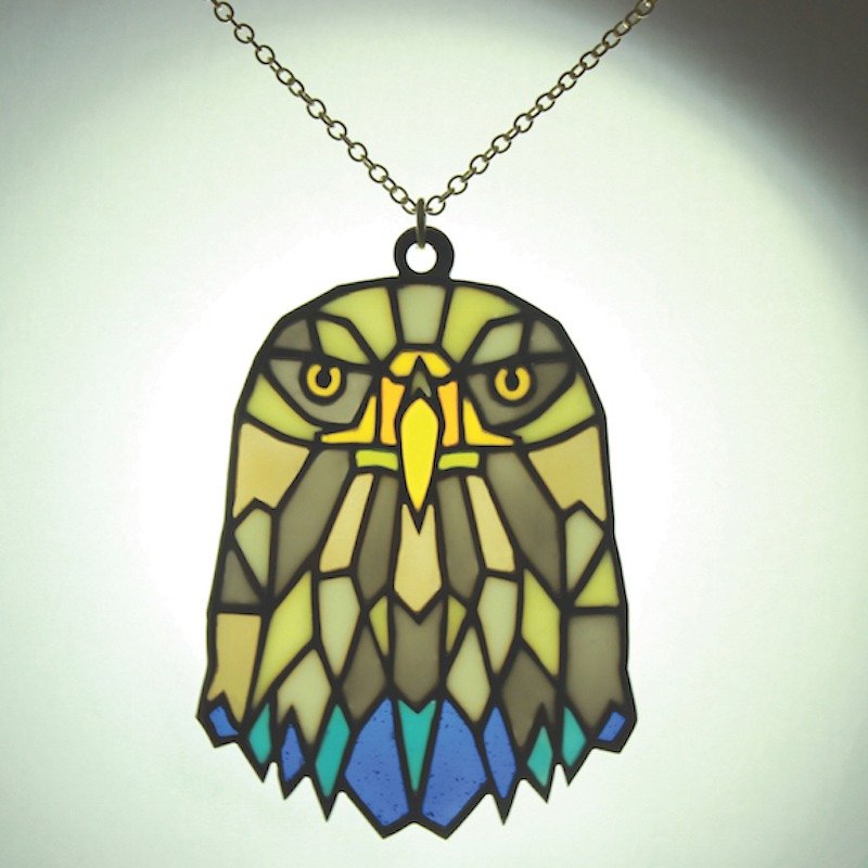 Eagle stained glass necklace in brass and oxidized antique color ,Rocker jewelry ,Skull jewelry,Biker jewelry - 项链 - 其他金属 