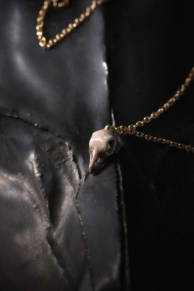Small Bird Skull Charm Necklace - Painted Version by Defy. - 项链 - 其他金属 