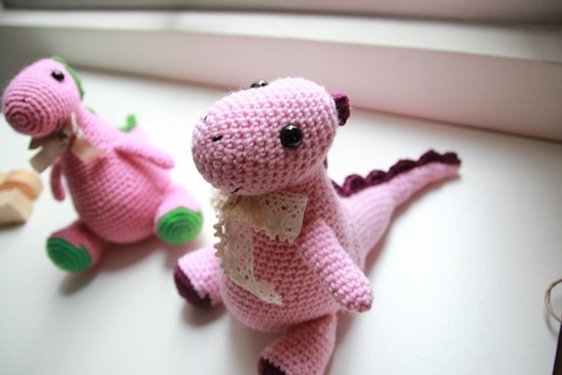 粉红胖胖龙, 毛线恐龙 - 玩偶/公仔 - 其他材质 粉红色