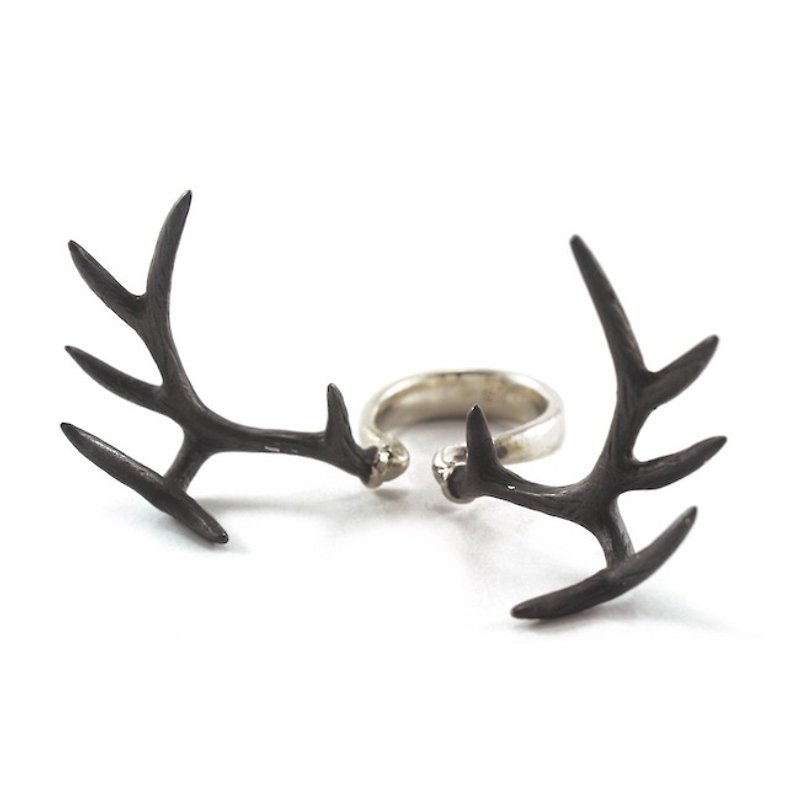 Stag horn ring in White bronze with oxidized antique color ,Rocker jewelry ,Skull jewelry,Biker jewelry - 戒指 - 纸 