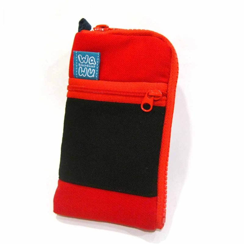 WaWu拉链手机包 一般手机尺寸 (红黑帆布) (附绳) 订制款* - 手机壳/手机套 - 棉．麻 红色