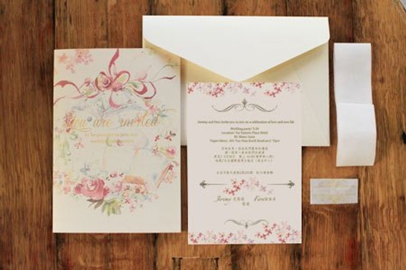 插画精致婚卡--粉紫色喜悦（100~200张客制婚卡区） - 卡片/明信片 - 纸 粉红色