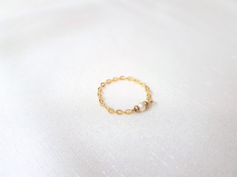 珍珠 黄铜 链戒 - 戒指 - 珍珠 金色