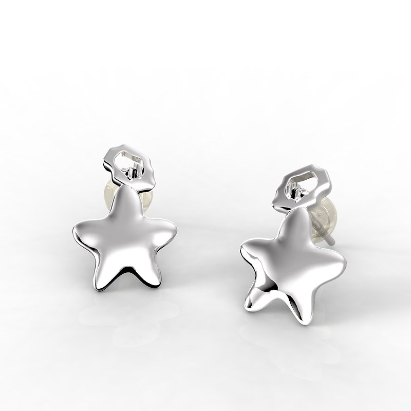 【福利品】流星雨 -星愿- 许愿星星耳钉式耳环 手作饰品 - 耳环/耳夹 - 其他金属 银色