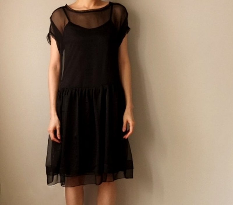黑色微透视雪纺洋装 - 洋装/连衣裙 - 其他材质 黑色