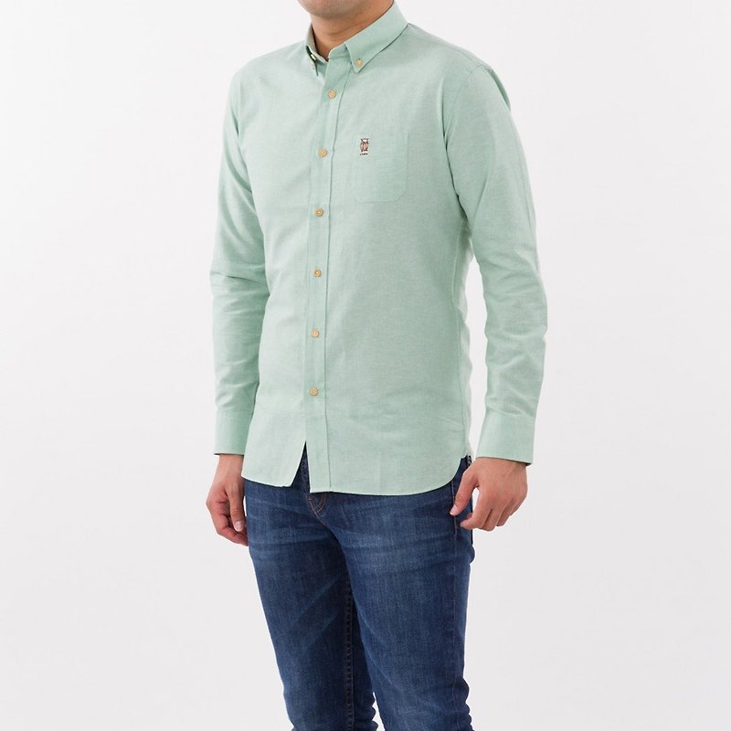 男士衬衫：窄版、顶扣 - 绿色 - 男装衬衫 - 棉．麻 绿色