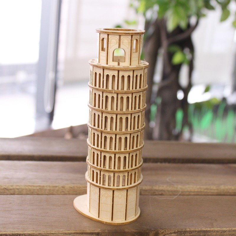 Jigzle 3D立体木拼图 | 建筑物系列 比萨斜塔 | 超疗愈 - 拼图 - 木头 咖啡色