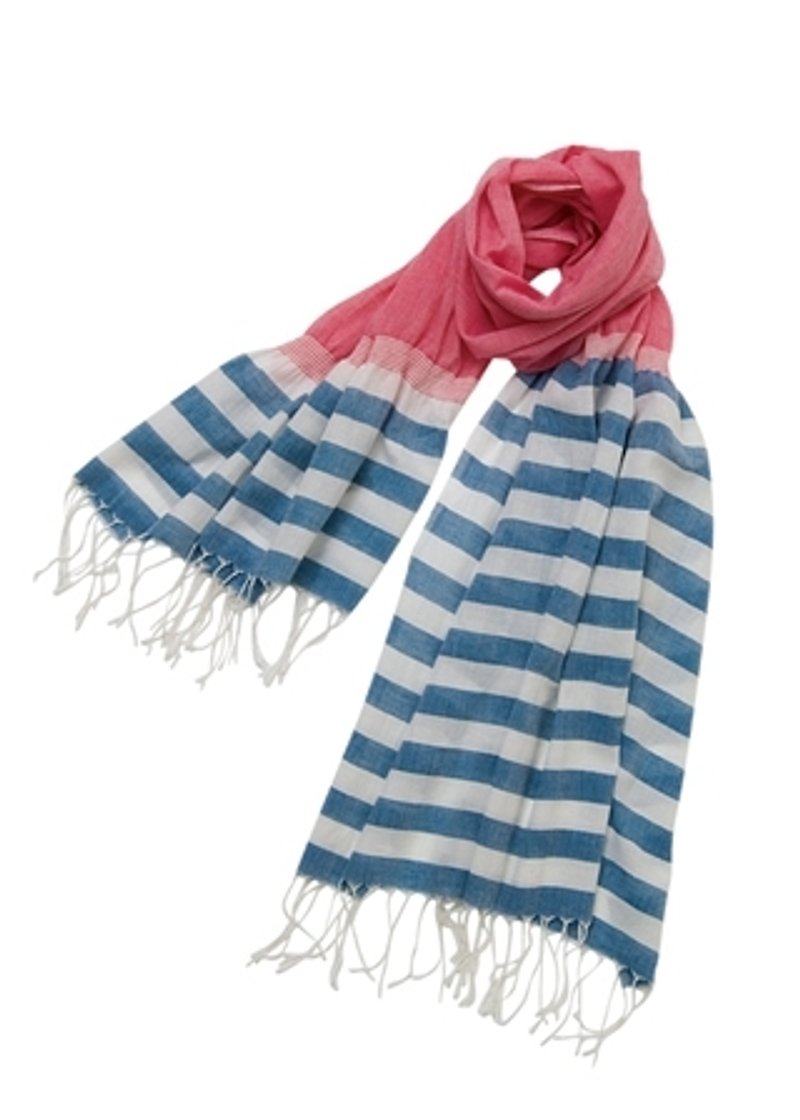 地球树fair trade- 2014“围巾系列”-手织棉围巾(蓝白红色) - 丝巾 - 棉．麻 