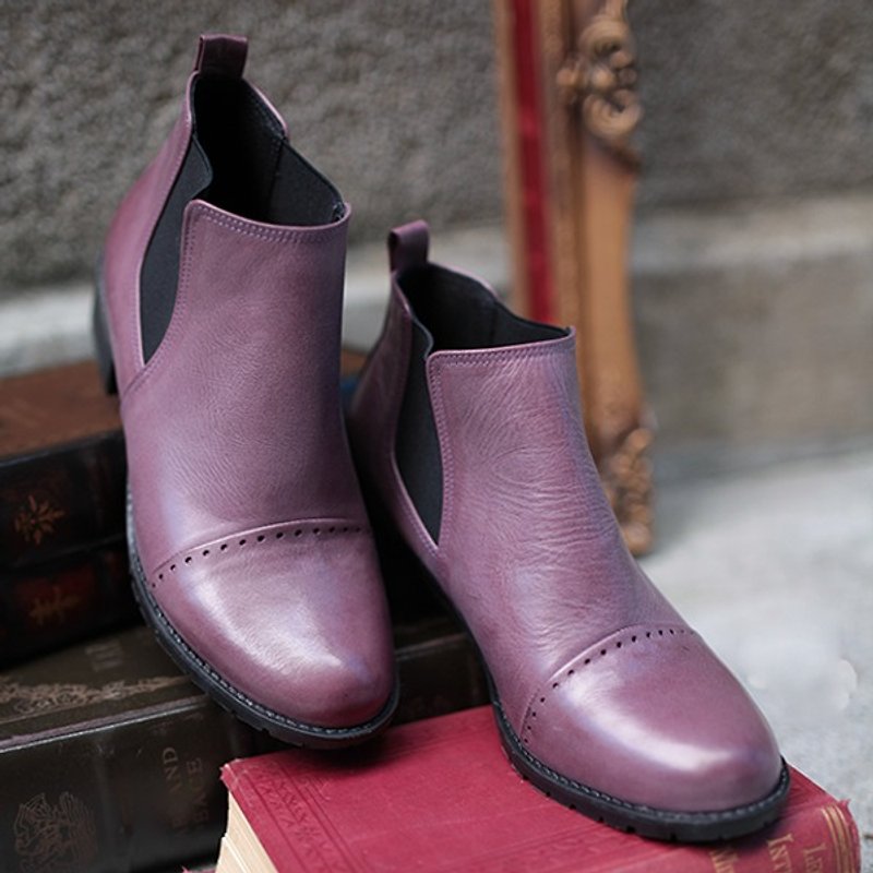 莓果紫Chelsea Boots(现货+预购) - 女款短靴 - 真皮 紫色