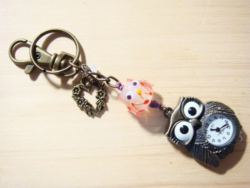 柚子林手工琉璃 - 怀表 钥匙圈 (猫头鹰造型)  - 喜欢 - 夜光 - 钥匙链/钥匙包 - 玻璃 粉红色