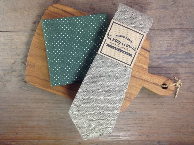 复古领带、口袋巾组合 #1 - 领带/领带夹 - 棉．麻 咖啡色