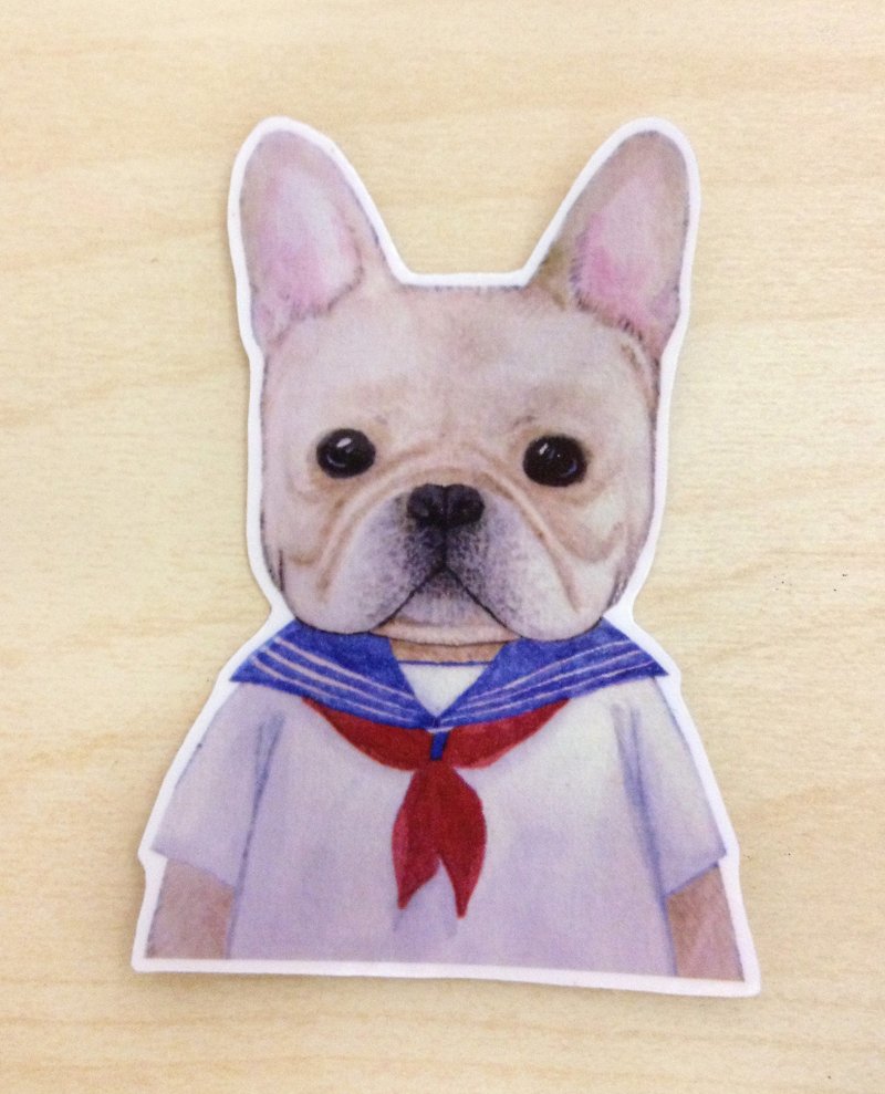 衣着小宠物系列-水彩手绘水手服法国斗牛犬透明贴纸 - 贴纸 - 纸 卡其色
