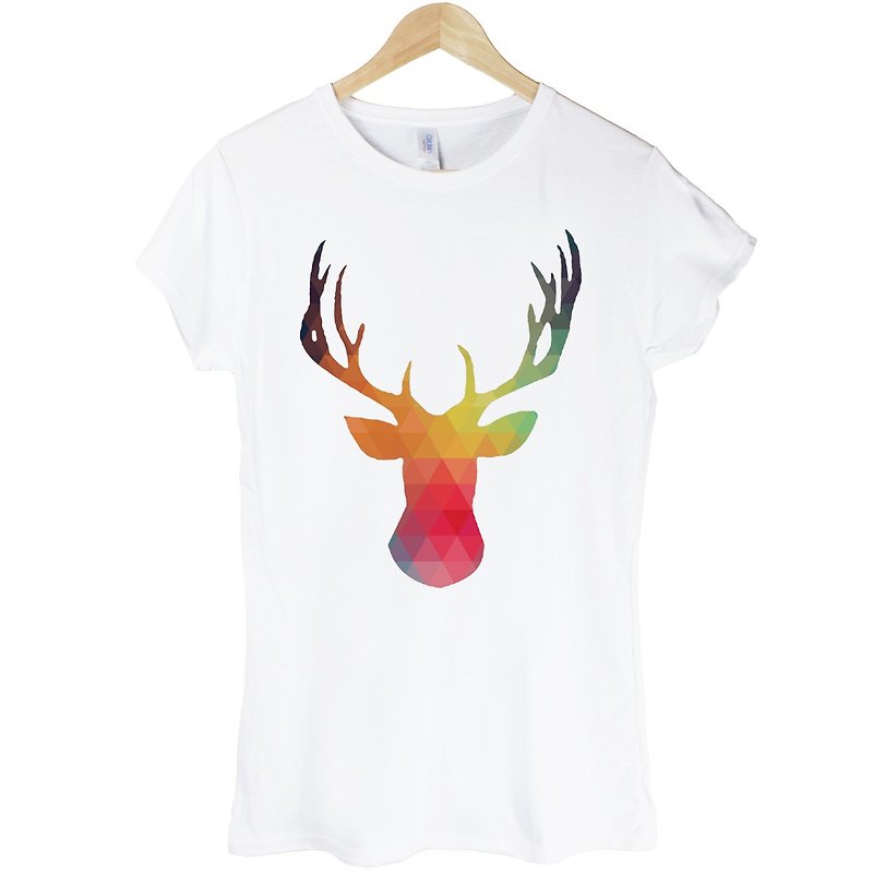 Abstract Stag女生短袖T恤-白色 抽象 鹿 几何 设计 自创 品牌 时髦 圆 三角形 文青 Hipster - 女装 T 恤 - 其他材质 白色