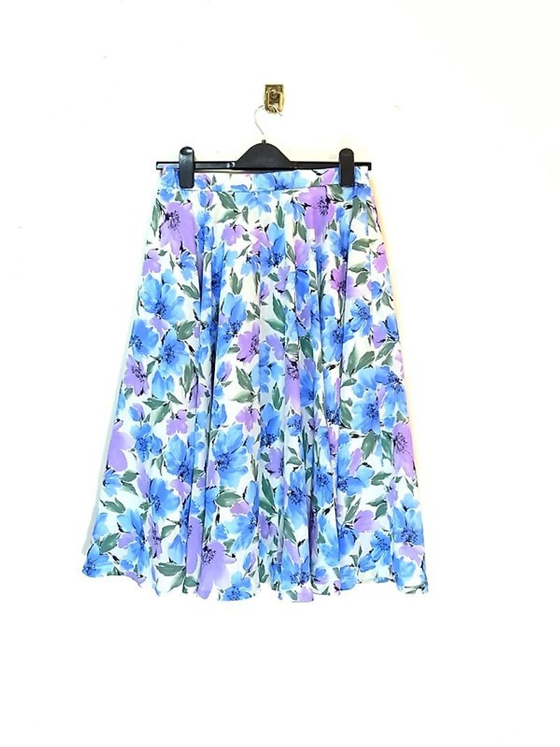 水墨 蓝紫花朵印花 短裙 Bea:Mon 日本古着 - 裙子 - 其他材质 蓝色