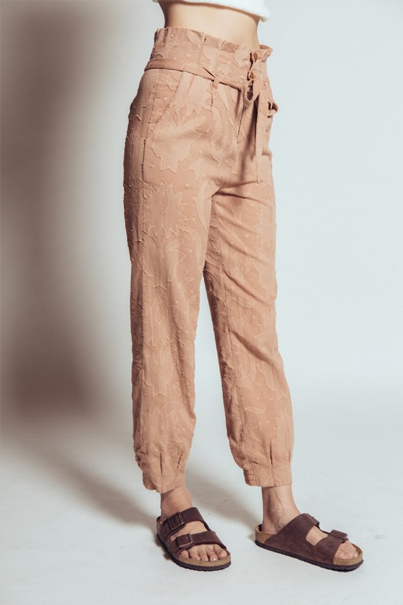 荷叶边随性长裤(褐色) - 女装长裤 - 棉．麻 咖啡色