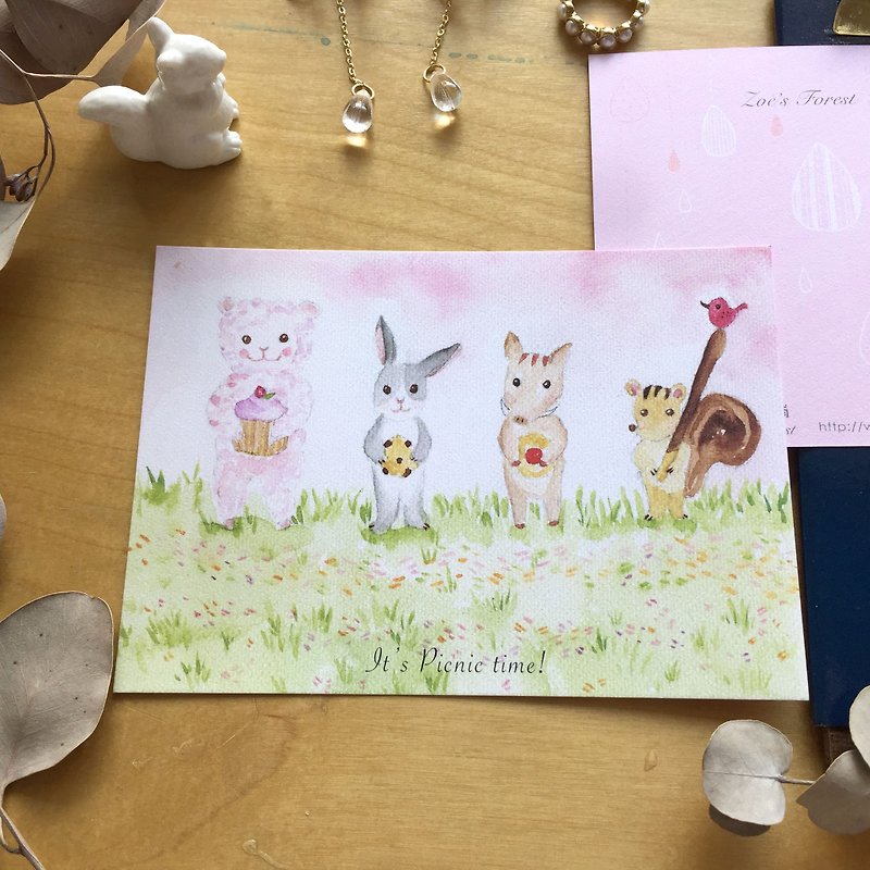 Zoe's forest森林动物野餐日明信片 cs25 - 卡片/明信片 - 纸 粉红色