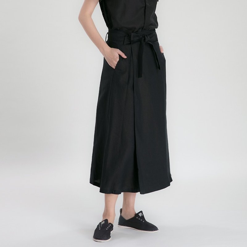 古法设计包裹式黑色亚麻半身裙剑道裙   黑   SK150305 - 裙子 - 棉．麻 黑色