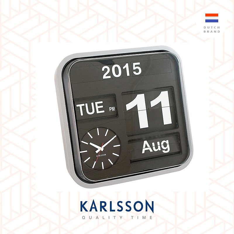 荷兰Karlsson 43cm 银黑色自动翻页钟 - 时钟/闹钟 - 塑料 灰色