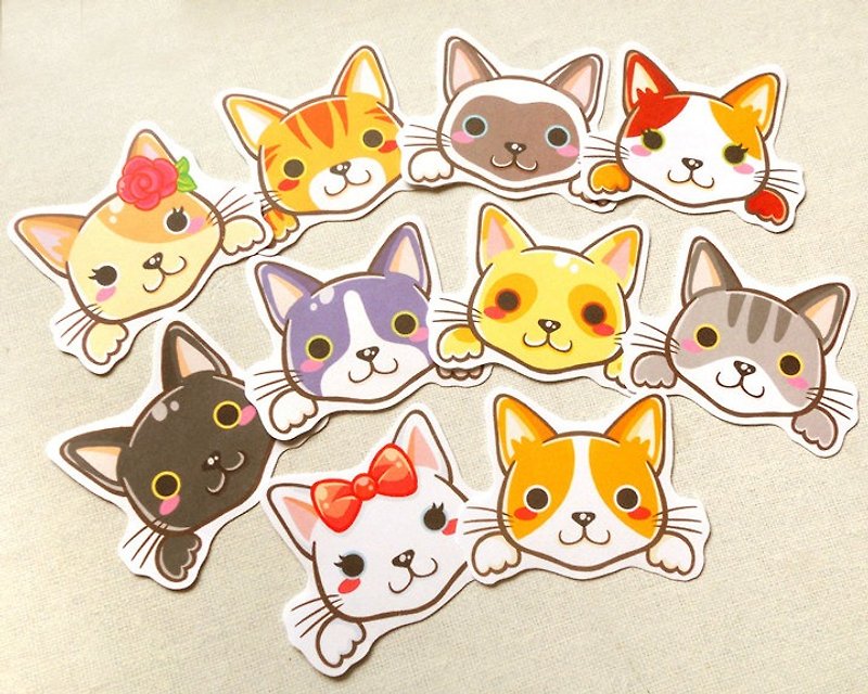 猫咪贴纸组 (10入) - 宠物贴纸 - 小猫贴纸 - Cute Cat Stickers - 贴纸 - 纸 多色