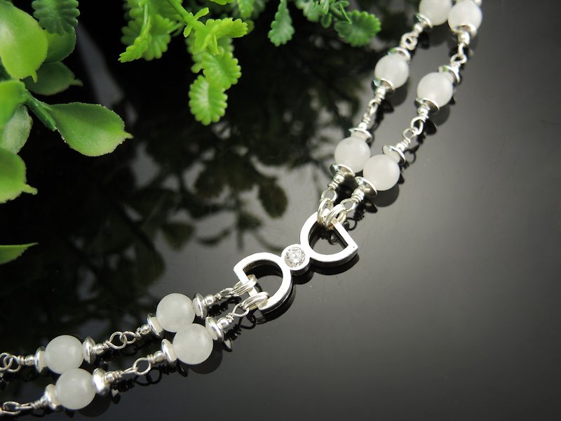 《Pure 白萤》优雅时尚白玉晶钻925纯银手链 - 手链/手环 - 宝石 白色