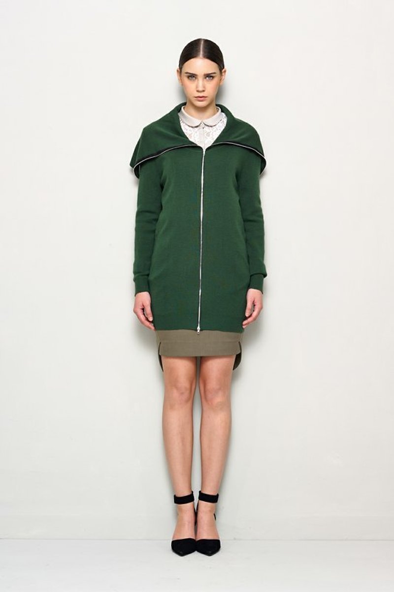 【换季特卖】绿色双头拉链羊毛长夹克 - 女装针织衫/毛衣 - 羊毛 绿色