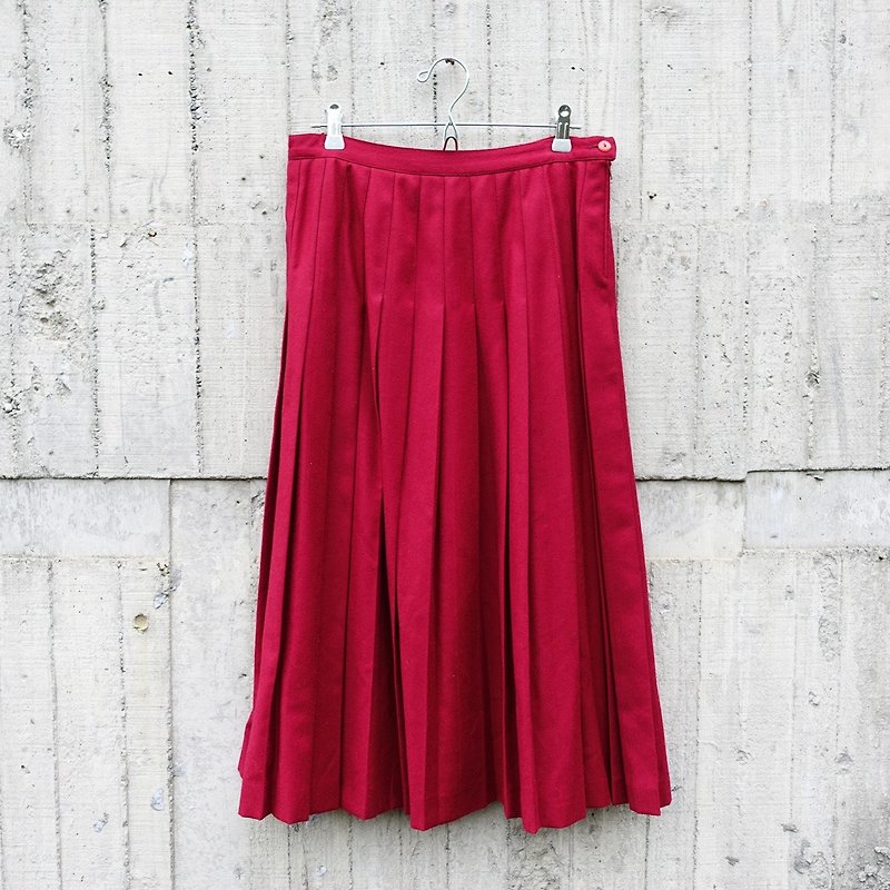 BajuTua /古着/ 意大利纯羊毛暗红色百褶长裙 - 裙子 - 其他材质 红色