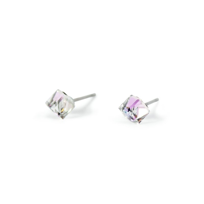 比比的眼晶系列-透明粉红小方块水晶耳针(邮寄包邮) - 耳环/耳夹 - 宝石 