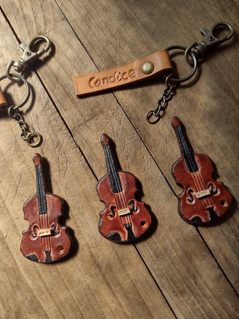 迷你小提琴手工纯牛皮钥匙圈 -可刻字 - 钥匙链/钥匙包 - 真皮 咖啡色