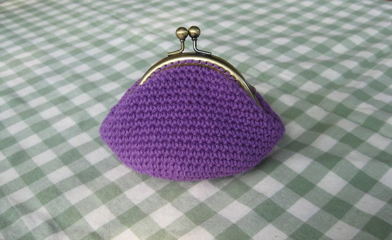Minibobi手织-青铜巧巧口金包/零钱包-葡萄紫 - 零钱包 - 棉．麻 紫色