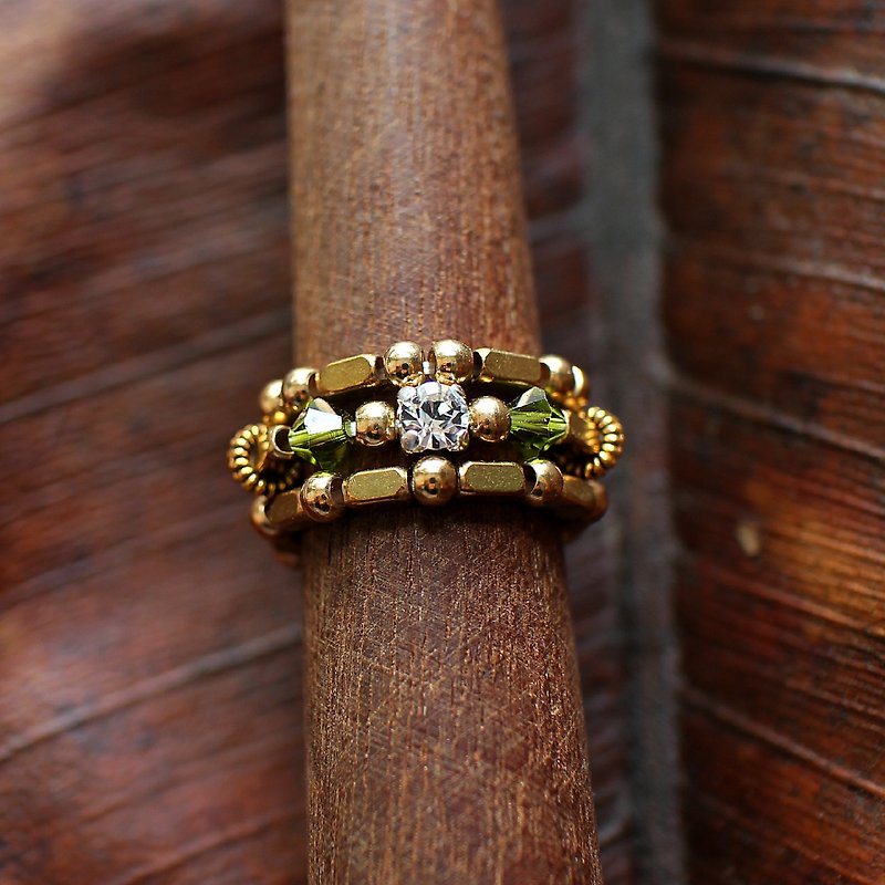 EF黄铜流金岁月NO.99墨绿色水钻戒指套组 - 戒指 - 其他材质 金色