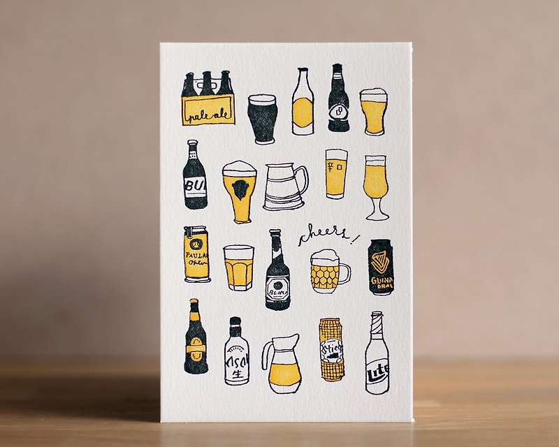 '（我想要）很多很多的啤酒' 凸板印刷明信片 - 卡片/明信片 - 纸 黄色