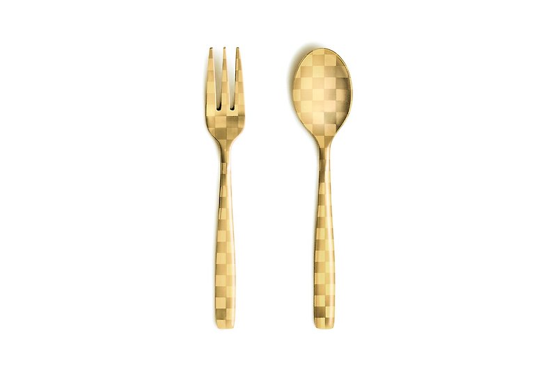 Perrocaliente 棋盘纹 点心餐具组 / 金色 - 餐刀/叉/匙组合 - 其他金属 金色