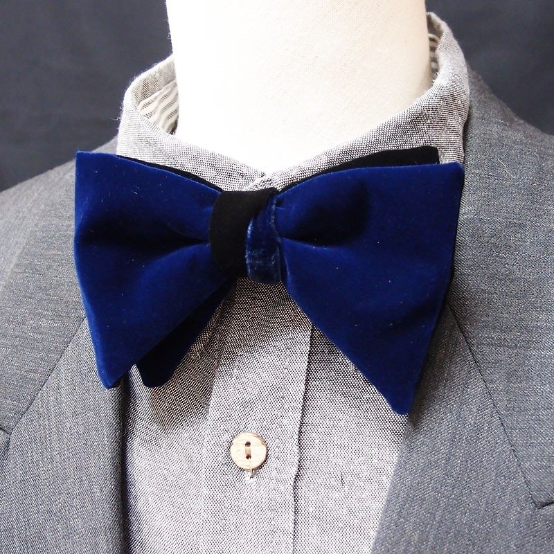 雾绒面宝蓝黑大蝶领结bow tie-双面可用 - 领结/领巾 - 其他材质 蓝色
