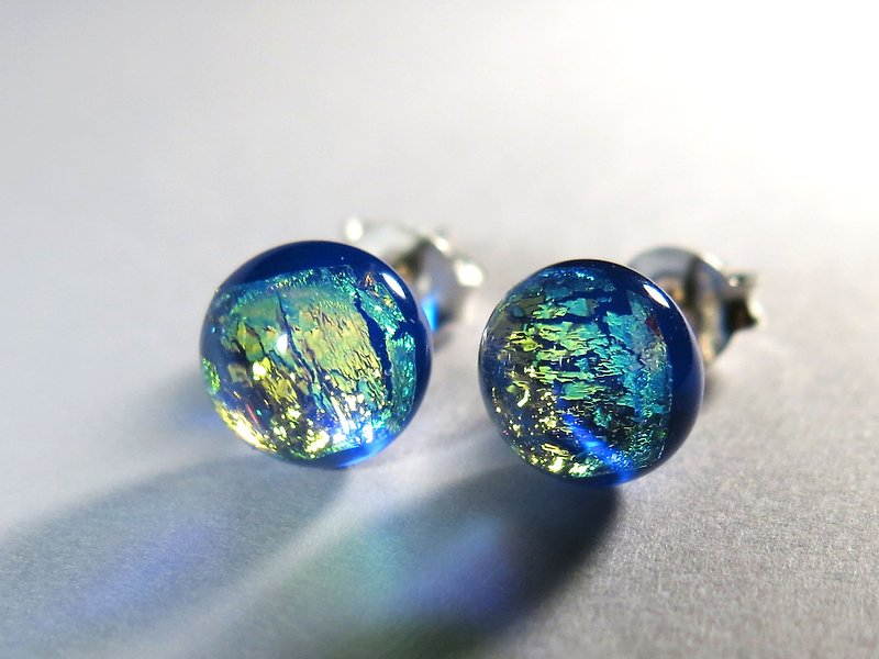 珠宝琉璃纯银耳针 / Z2 - 耳环/耳夹 - 玻璃 蓝色