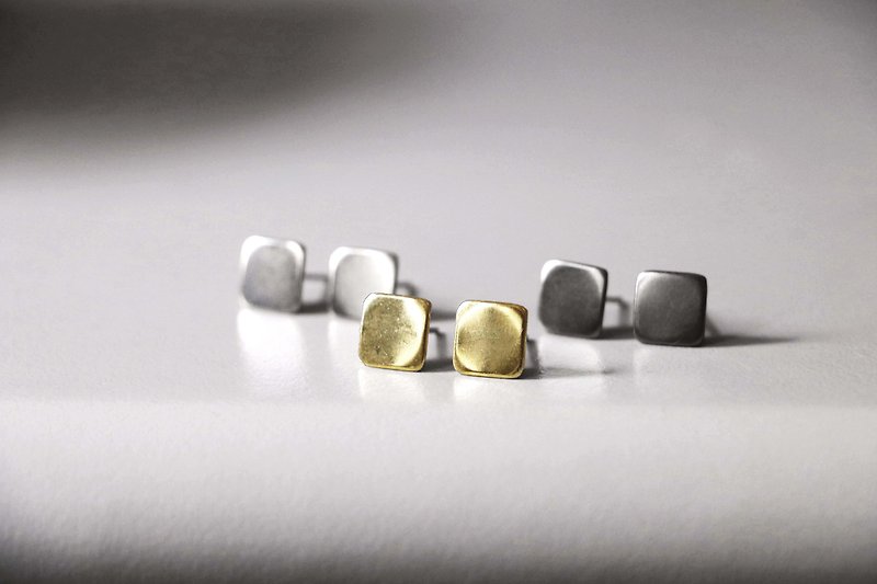 手工耳环 ♁ 小四方（3色） - 耳环/耳夹 - 其他金属 黄色